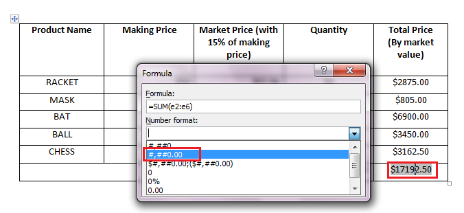 How To Use Formula In Word Table