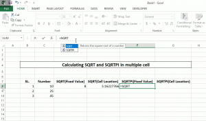 How to calculate Square Root and Square Root PI in Excel